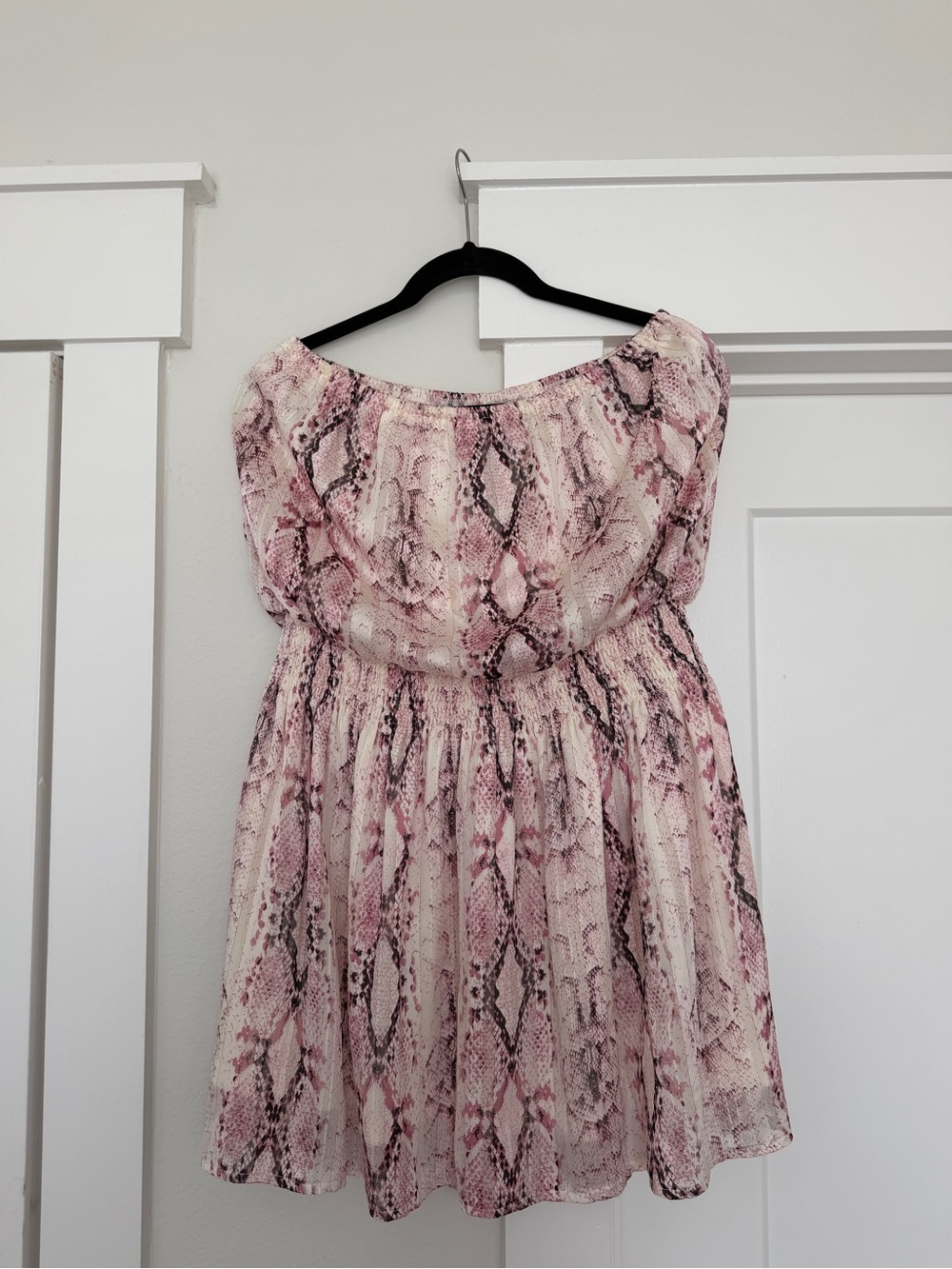 Pink Snake-Print Strapless Dress